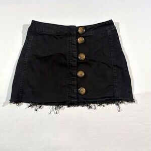Free People Little Daisies Black Button Up Cotton Poly Blend Mini Skirt Sz 0